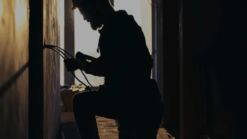A Del Group electrician wiring a wall point